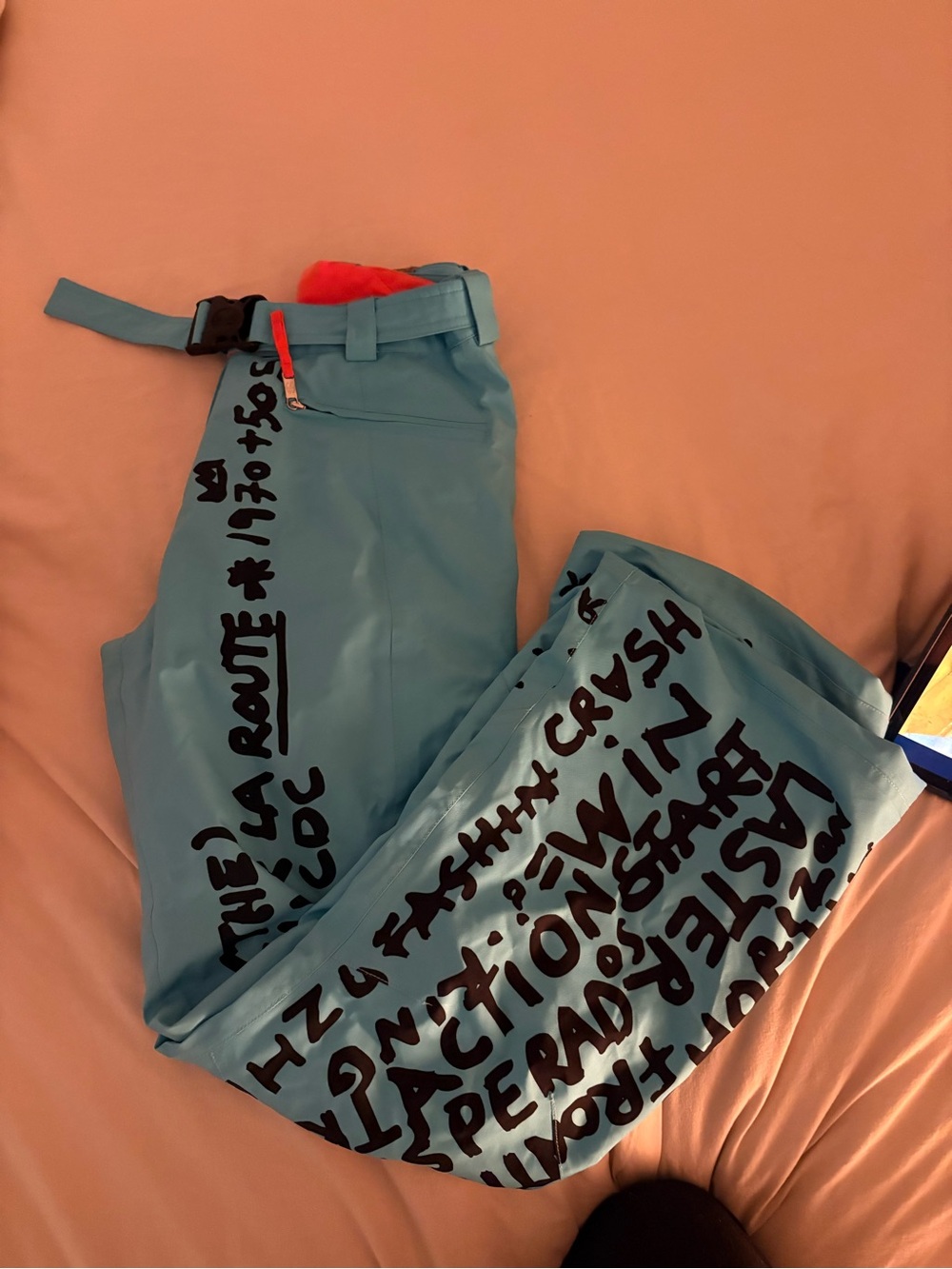 Rossignol Light Blue Men's Graphic Cargo Pants with Black Script